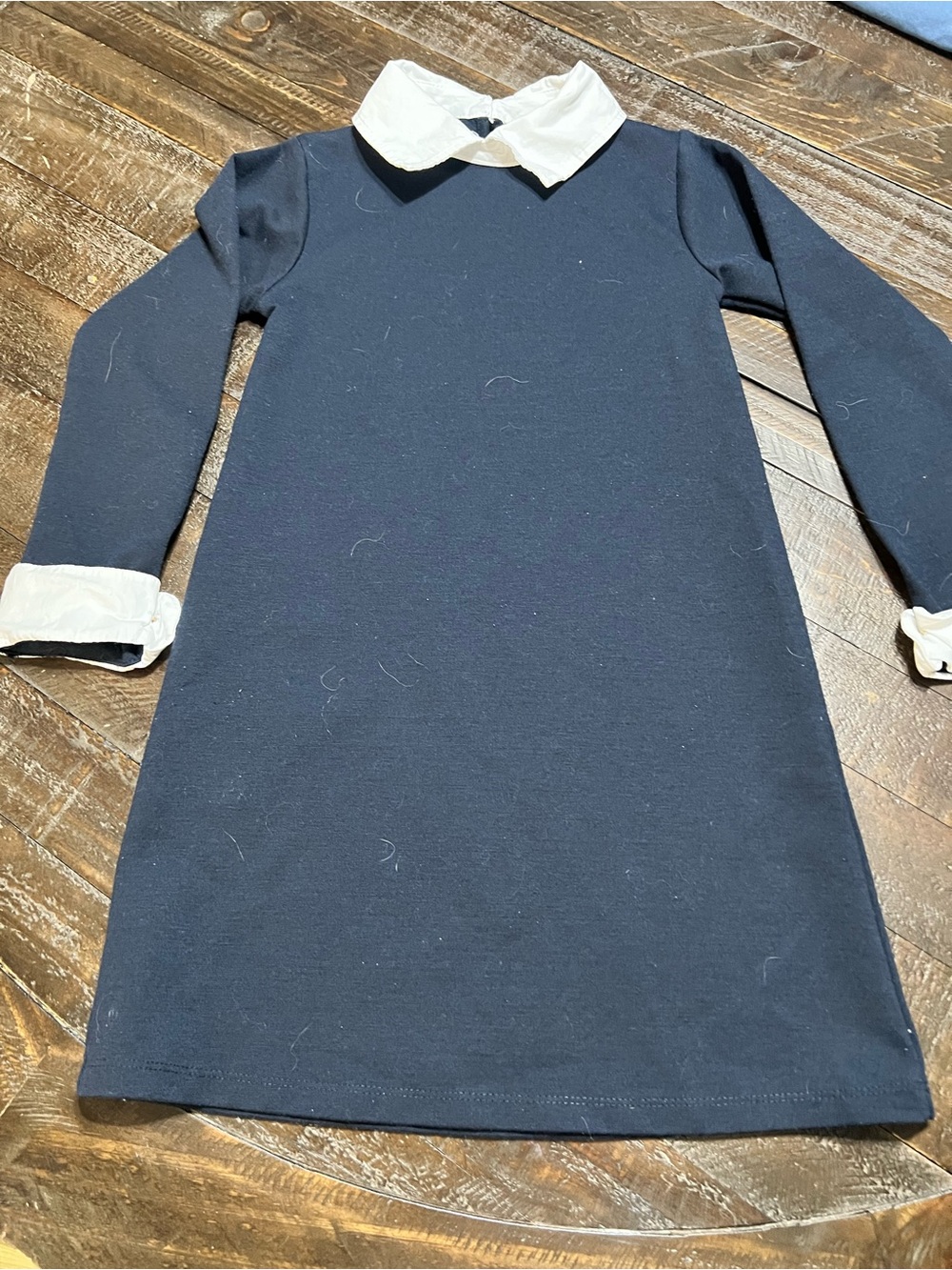 Zara Navy Long-Sleeve Dress with White Collar and Cuffs
